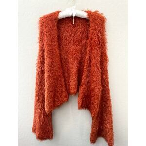 FREE PEOPLE | Shaggy Cardigan Rust Orange Open Front Cozy Boho Sweater | Medium